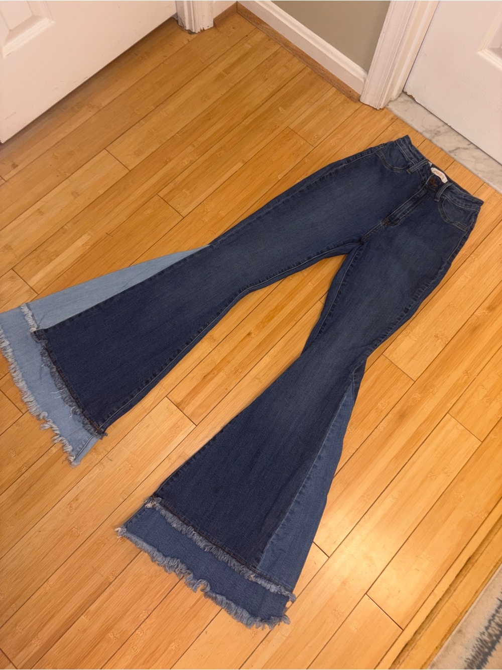 Aphrodite Two-Tone Dark & Light Blue Extra Wide Flare Jeans